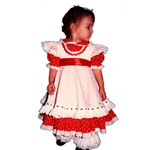 Adorable Vintage Red and White Christmas Dress Colonial Costume Size 3-4
